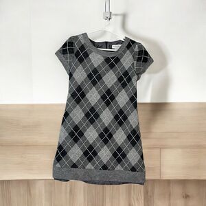 Maria Casero Girls 10 Gray Silver Plaid Knit Dress Vintage Boutique